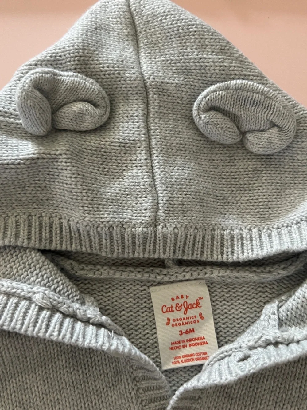 Cat & Jack Light Gray Knit Hooded Baby Cardigan